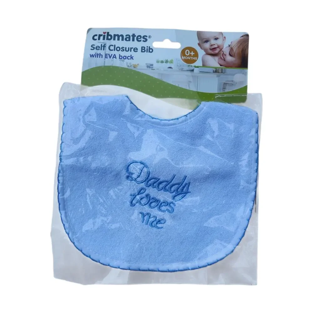 Cribmates Baby Bib Daddy Loves Me Blue Self Closure EVA Back New Sealed